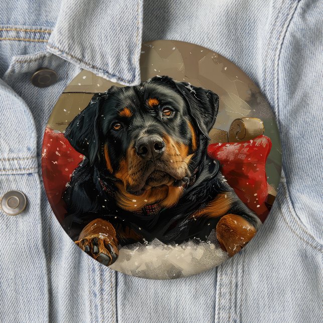 Rottweiler Dog Christmas Festive  Button (In Situ)