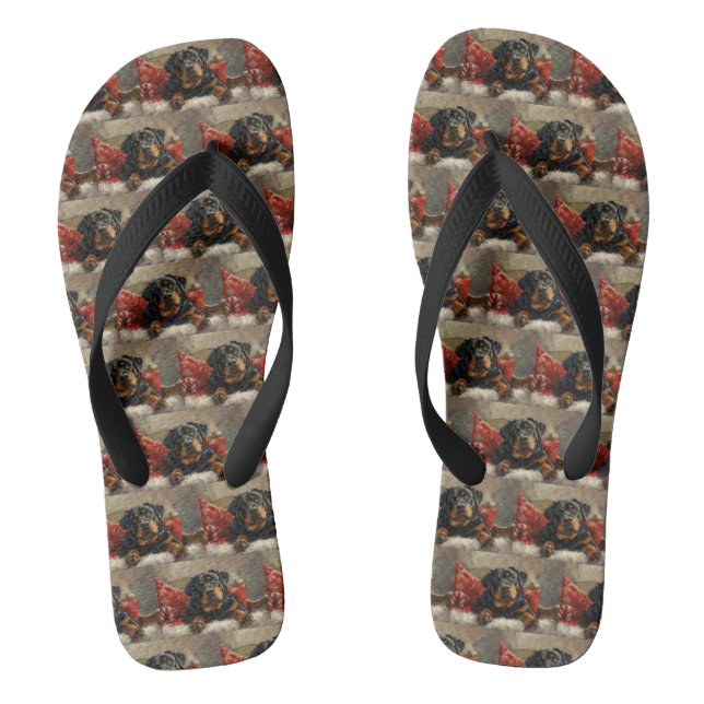 Rottweiler Dog Christmas Festive  Flip Flops (Footbed)