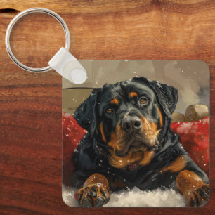 Rottweiler Dog Christmas Festive Keychain