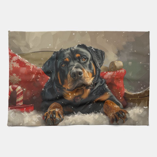 Rottweiler Dog Christmas Festive  Kitchen Towel (Horizontal)