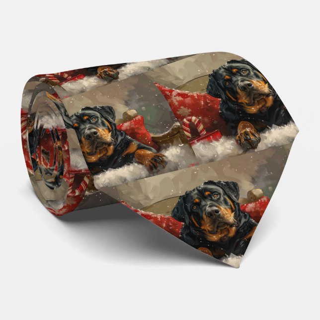 Rottweiler Dog Christmas Festive  Neck Tie (Rolled)