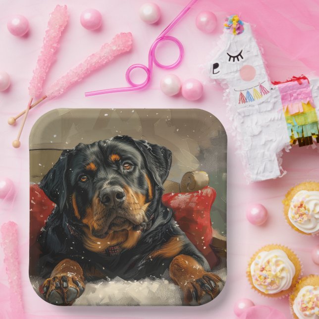 Rottweiler Dog Christmas Festive  Paper Plates (Party)
