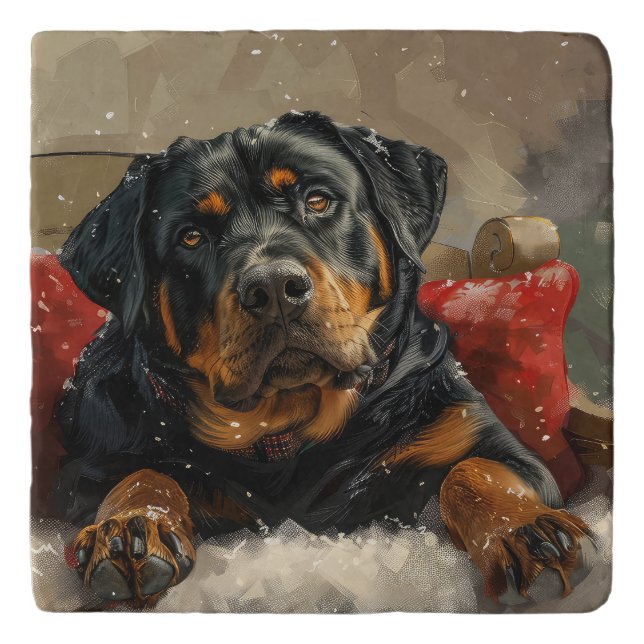 Rottweiler Dog Christmas Festive  Trivet (Front)