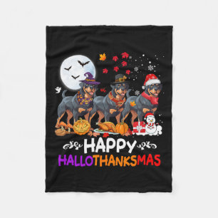 Rottweiler Dog Christmas Happy Hallothankmas Thank Fleece Blanket