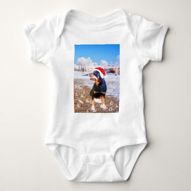 Rottweiler Dog Christmas Painting Baby Bodysuit (Front)