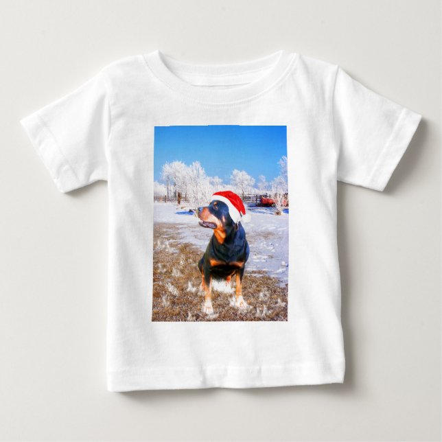 Rottweiler Dog Christmas Painting Baby T-Shirt (Front)