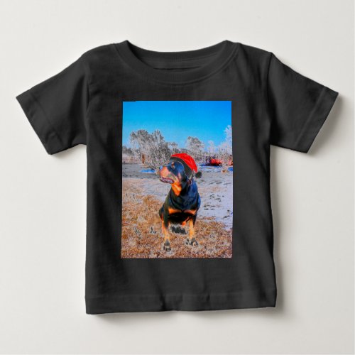 Rottweiler Dog Christmas Painting Baby T_Shirt