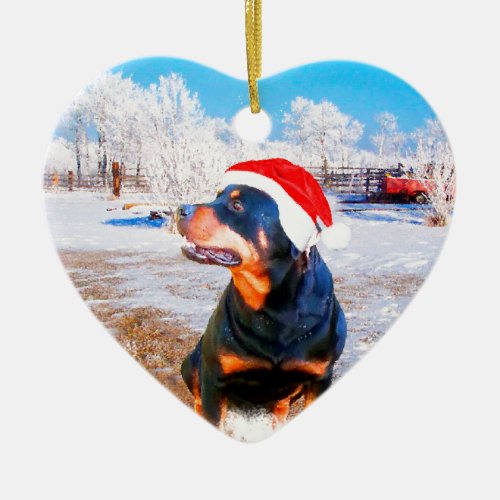 Rottweiler Dog Christmas Painting Ceramic Ornament
