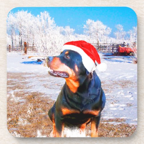 Rottweiler Dog Christmas Painting Coaster