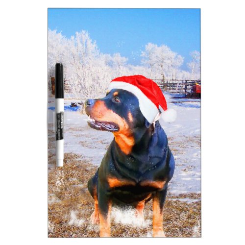 Rottweiler Dog Christmas Painting Dry_Erase Board