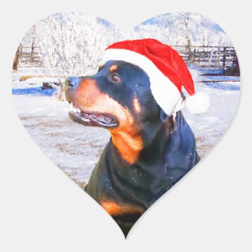 Rottweiler Dog Christmas Painting Heart Sticker