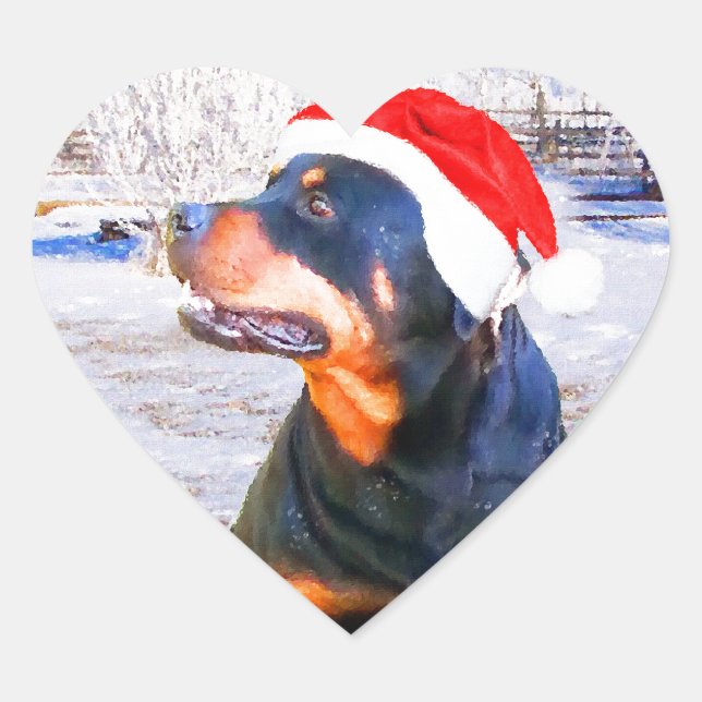 Rottweiler Dog Christmas Painting Heart Sticker (Front)