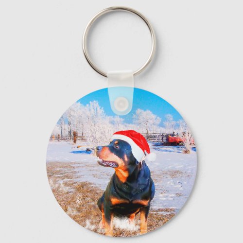 Rottweiler Dog Christmas Painting Keychain