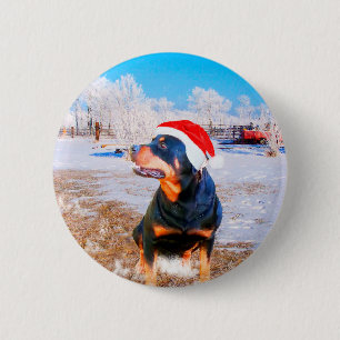 Rottweiler Dog Christmas Painting Pinback Button