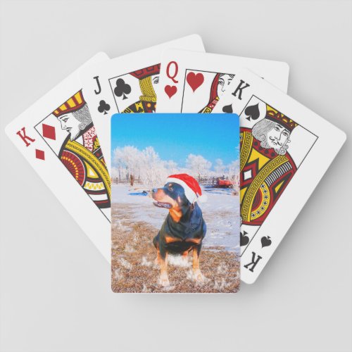 Rottweiler Dog Christmas Painting Playing Cards