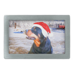 Rottweiler Dog Christmas Painting Rectangular Belt Buckle