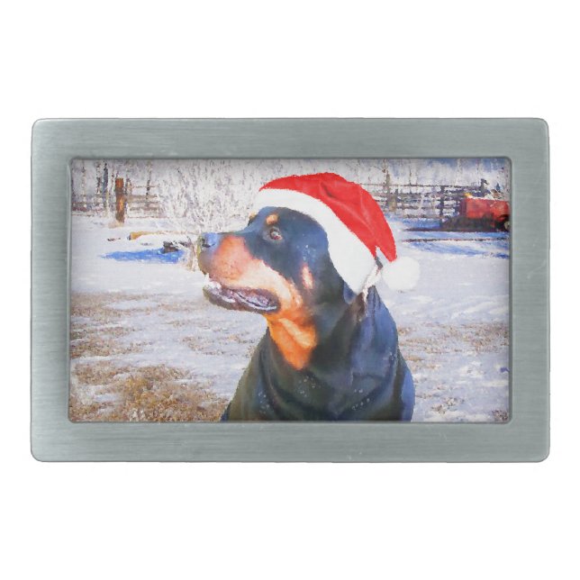 Rottweiler Dog Christmas Painting Rectangular Belt Buckle (Front)
