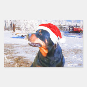 Rottweiler Dog Christmas Painting Rectangular Sticker