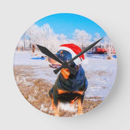 Rottweiler Dog Christmas Painting Round Clock