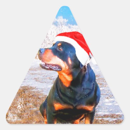 Rottweiler Dog Christmas Painting Triangle Sticker