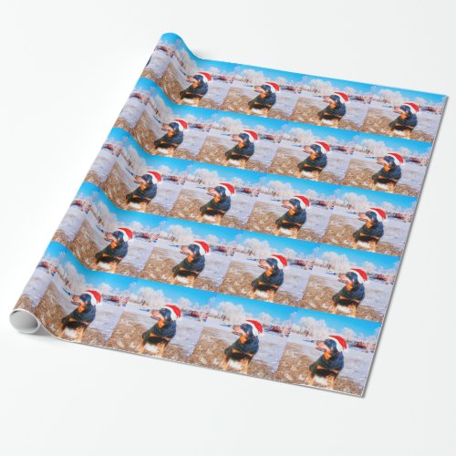 Rottweiler Dog Christmas Painting Wrapping Paper