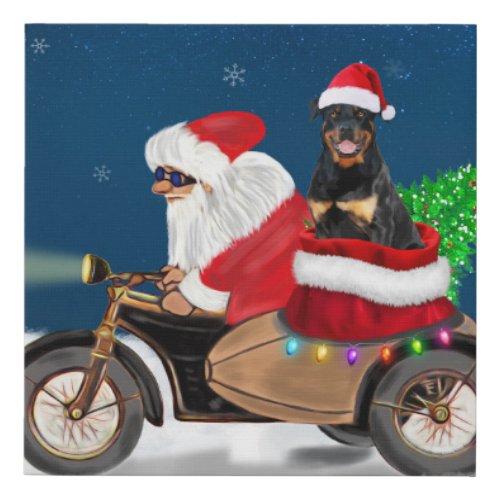 Rottweiler Dog Christmas Santa Claus   Faux Canvas Print