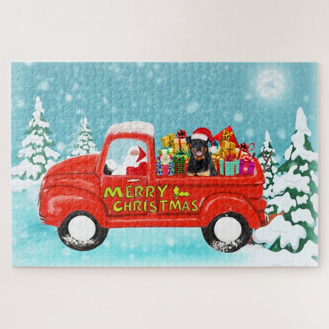 Rottweiler Dog Christmas Santa Delivery Truck Jigsaw Puzzle (Horizontal)