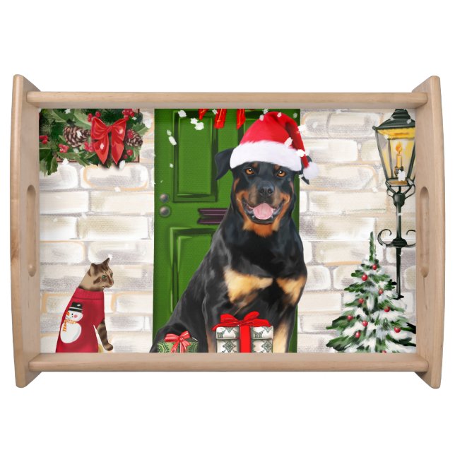 Rottweiler Dog Christmas Serving Tray (Front)