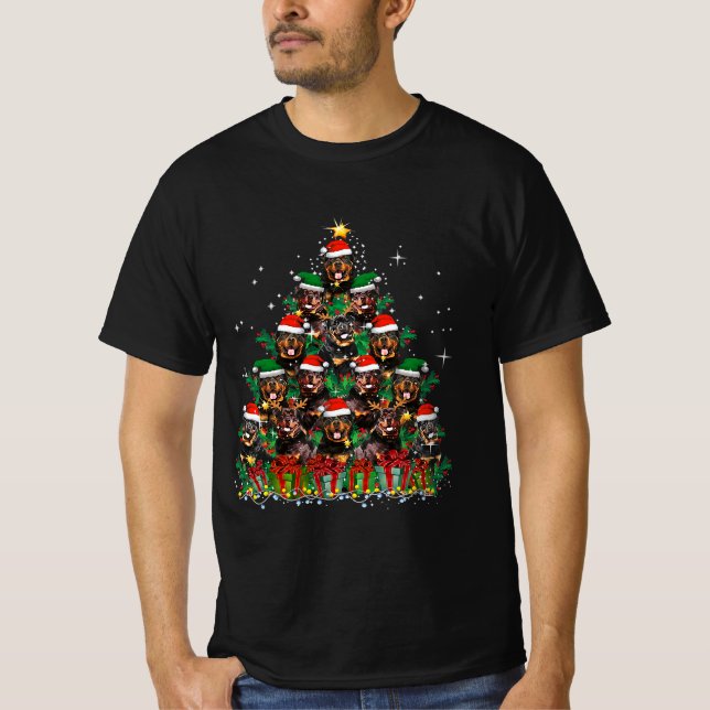 Rottweiler Dog Christmas Tree Family Xmas Pajama T-Shirt (Front)