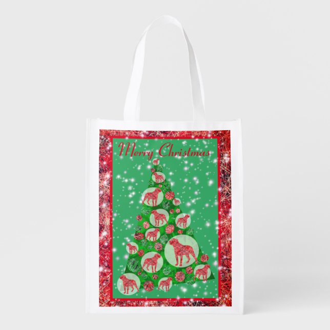 Rottweiler Dog Christmas Tree on Cute Holiday Grocery Bag (Front)