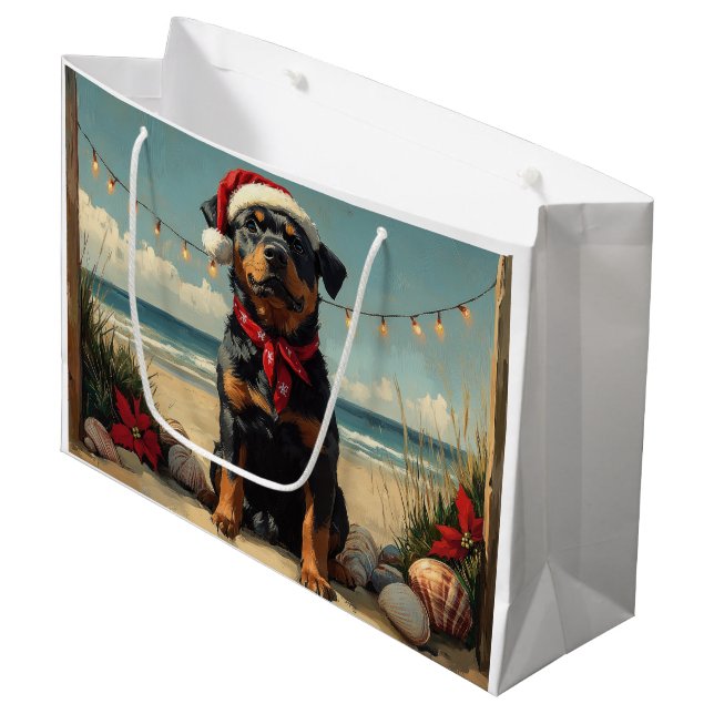 Rottweiler Dog Christmas Vintage Beach  Large Gift Bag (Front Angled)