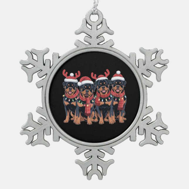 Rottweiler Dog Christmas Xmas Family Dad Mom Snowflake Pewter Christmas Ornament (Front)