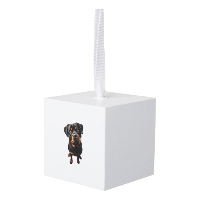 rottweiler dog cube ornament (Back Angled)