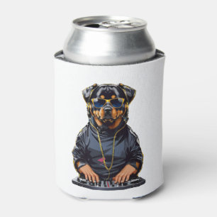 rottweiler Dog Dj with turntables and headphones Can Cooler
