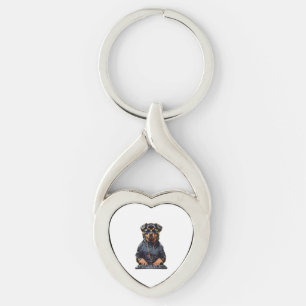 rottweiler Dog Dj with turntables and headphones Keychain