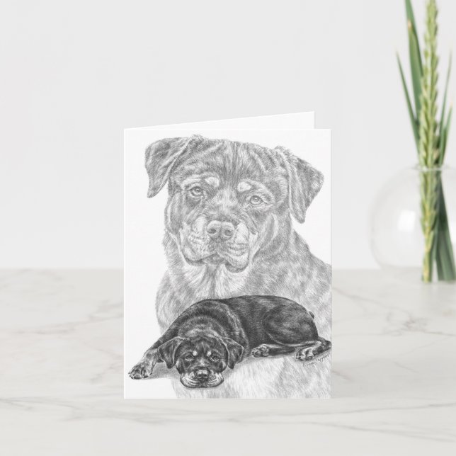 Rottweiler Dog Drawing by Kelli Swan Card (Front)