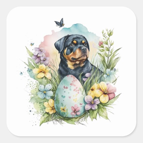 Rottweiler Dog Easter Egg Happy Easter Rottweiler Square Sticker