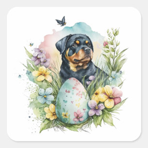 Rottweiler Dog Easter Egg, Happy Easter Rottweiler Square Sticker