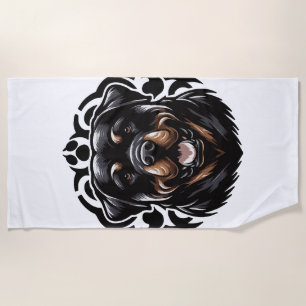 Rottweiler Dog Face Beach Towel