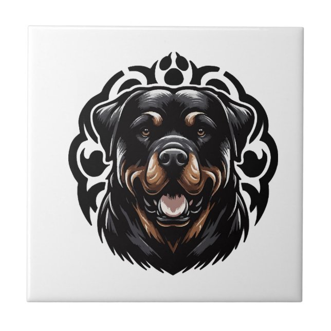 Rottweiler Dog Face Ceramic Tile (Front)