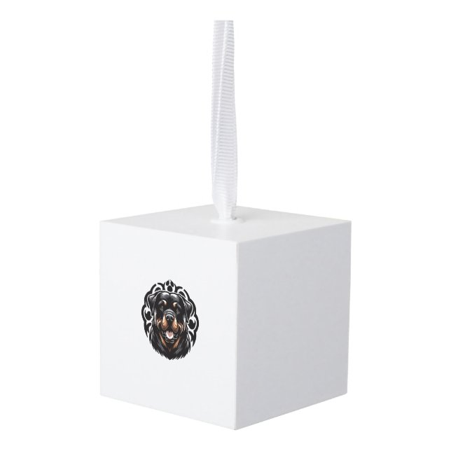 Rottweiler Dog Face Cube Ornament (Back Angled)