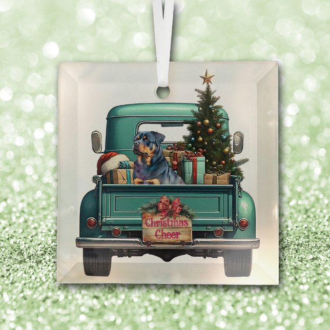 Rottweiler Dog Farm Truck Christmas Glass Ornament (Creator Uploaded)
