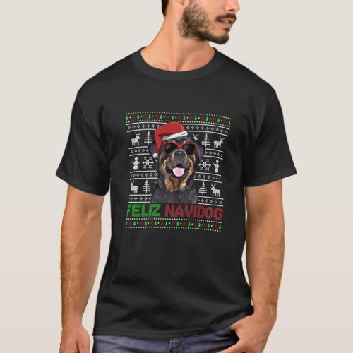 Rottweiler Dog Feliz Navidog Funny Christmas T_Shirt
