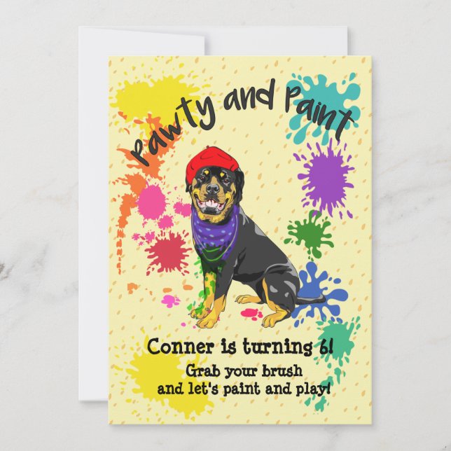 Rottweiler Dog Fun Art Birthday Party Invitation (Front)