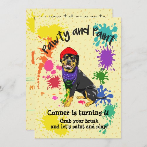 Rottweiler Dog Fun Art Birthday Party Invitation