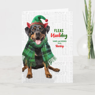 Rottweiler Dog Funny Fleas Navidog with Name Holiday Card