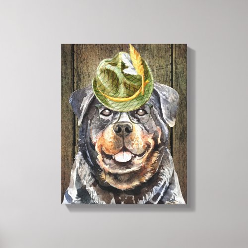 Rottweiler dog gentleman hat wire glasses funny canvas print
