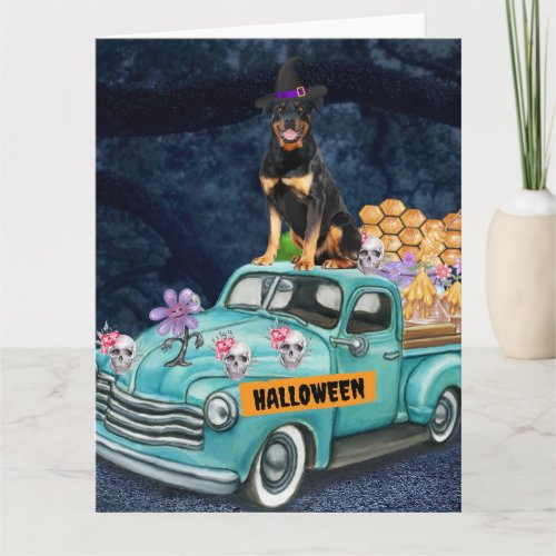 Rottweiler Dog Halloween Truck Scary Night  Card