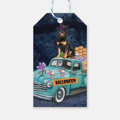 Rottweiler Dog Halloween Truck Scary Night  Gift Tags