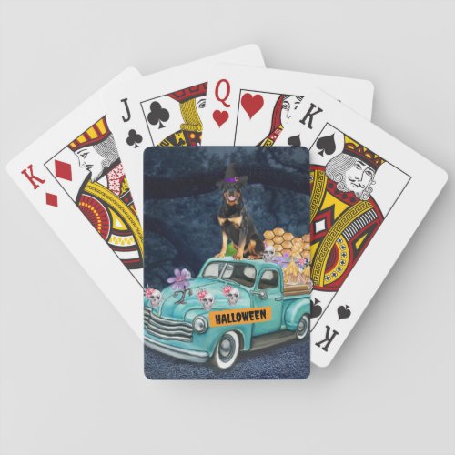 Rottweiler Dog Halloween Truck Scary Night Playing Cards